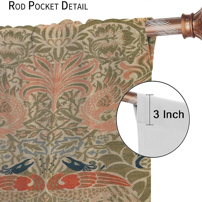 Retro Bohemian William Morris Blackout Window Curtains, Vintage Peacock Abstract Art Pattern Print Window Drapes, for Bedroom Living Room 72x63in