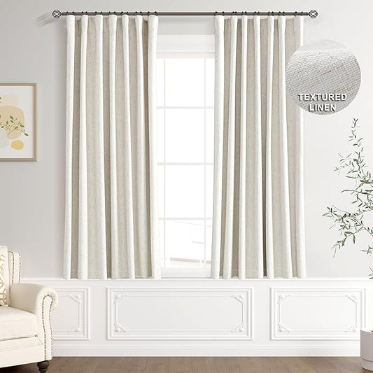 Joywell 100% Blackout Linen Curtains 63 Inches for Cafe Window Natural Black Out Curtain Back Tab Hook Belt Thermal Insulated Drapes for Kitchen Bathroom Cream Ivory 2 Panels,W52 x L63