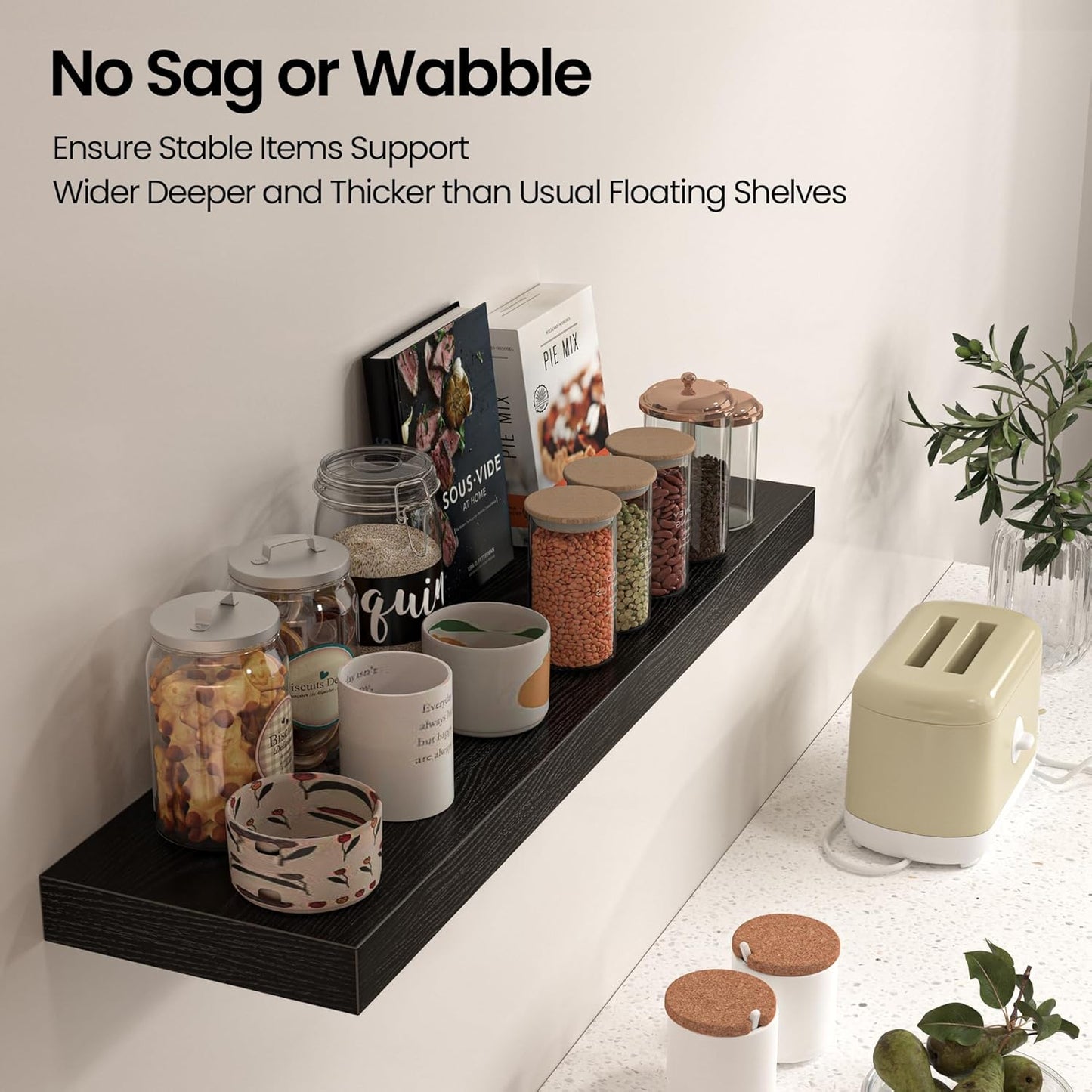 Floating Shelves for Wall, 31.5" W x 6.7" D x 1.5" H, Wooden Wall Mounted Display Shelves with Invisible Brackets for Living Room, Bedroom, Bathroom, Kitchen Decor and Storage, Set of 2, Black