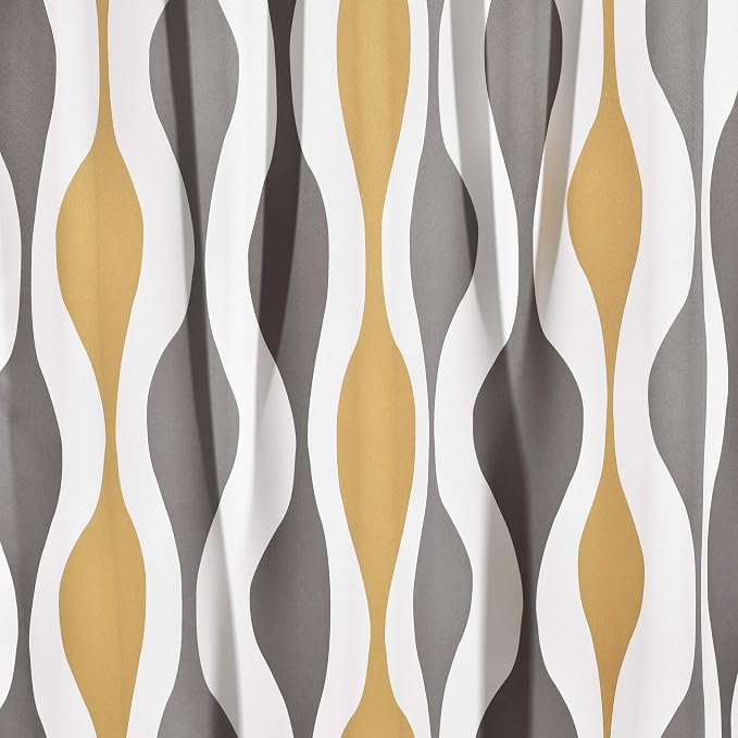 Lush Decor Mid Century Geo Light Filtering Window Curtain Panel Pair, 52" W x 108" L, Gold & Gray