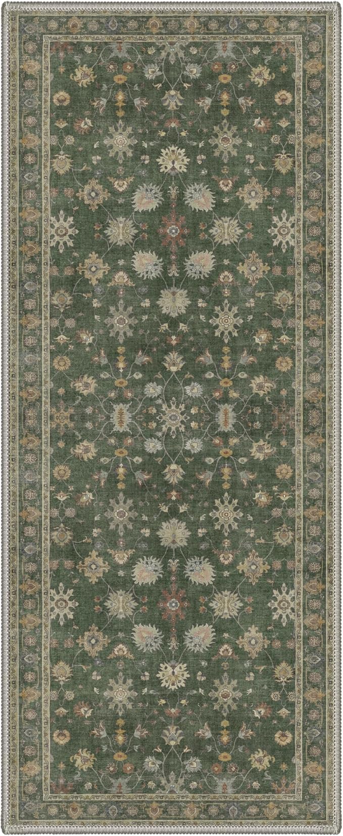 Bavni 2x5 Rug Runners for Hallways, Washable Runner Rug Non Slip, Vintage Floral Floral Vines Rugs for Bedroom, Lightweight Low Pile Carpet for Hallways Bathroom, Dusty Green