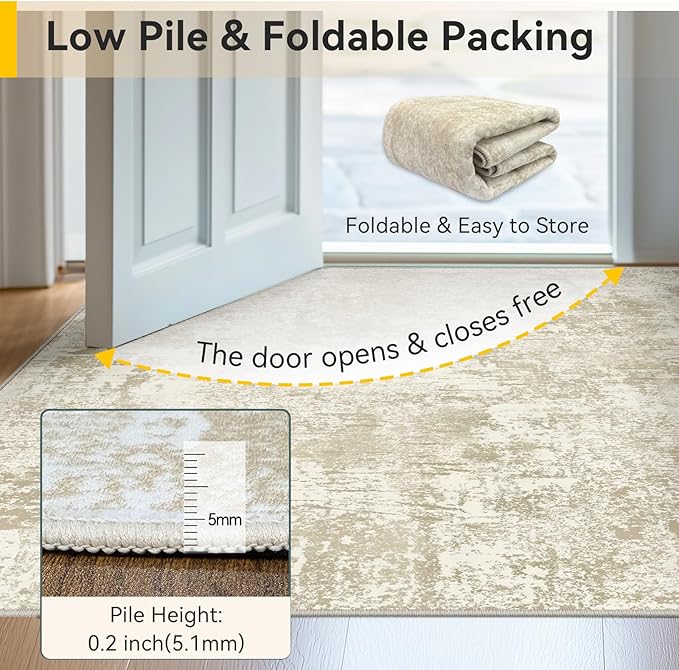 RELEANY Washable Area Rugs 8'x10' Non-Slip Modern Abstract Soft for Living Room Entryway Bedroom Kitchen, Print Pattern, Beige Cream Brown