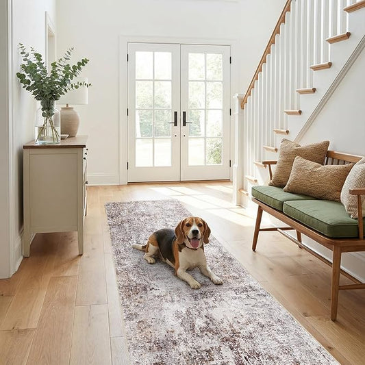 2x8 Runner Rug: Washable Low Pile Hallway Carpet with Non Slip Backing Pet Friendly Durable Long Floor Mat Ideal for High Traffic Areas Like Entryway Kitchen Bedroom or Laundry Room (Brick Gray,2x8)