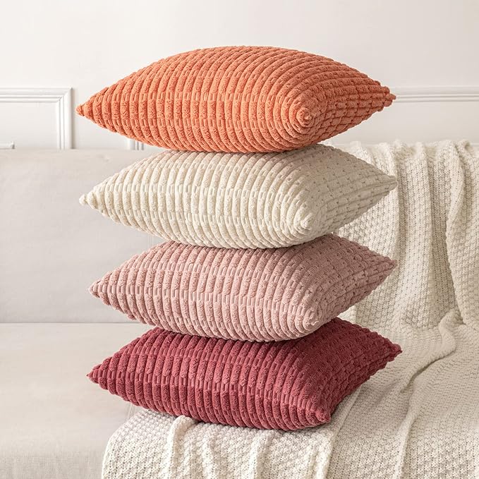 MIULEE Pack of 2 Corduroy Decorative Throw Pillow Covers 16x16 Inch Soft Boho Striped Pillow Covers Modern Farmhouse Home Decor for Sofa Living Room Couch Bed Cranberry Red