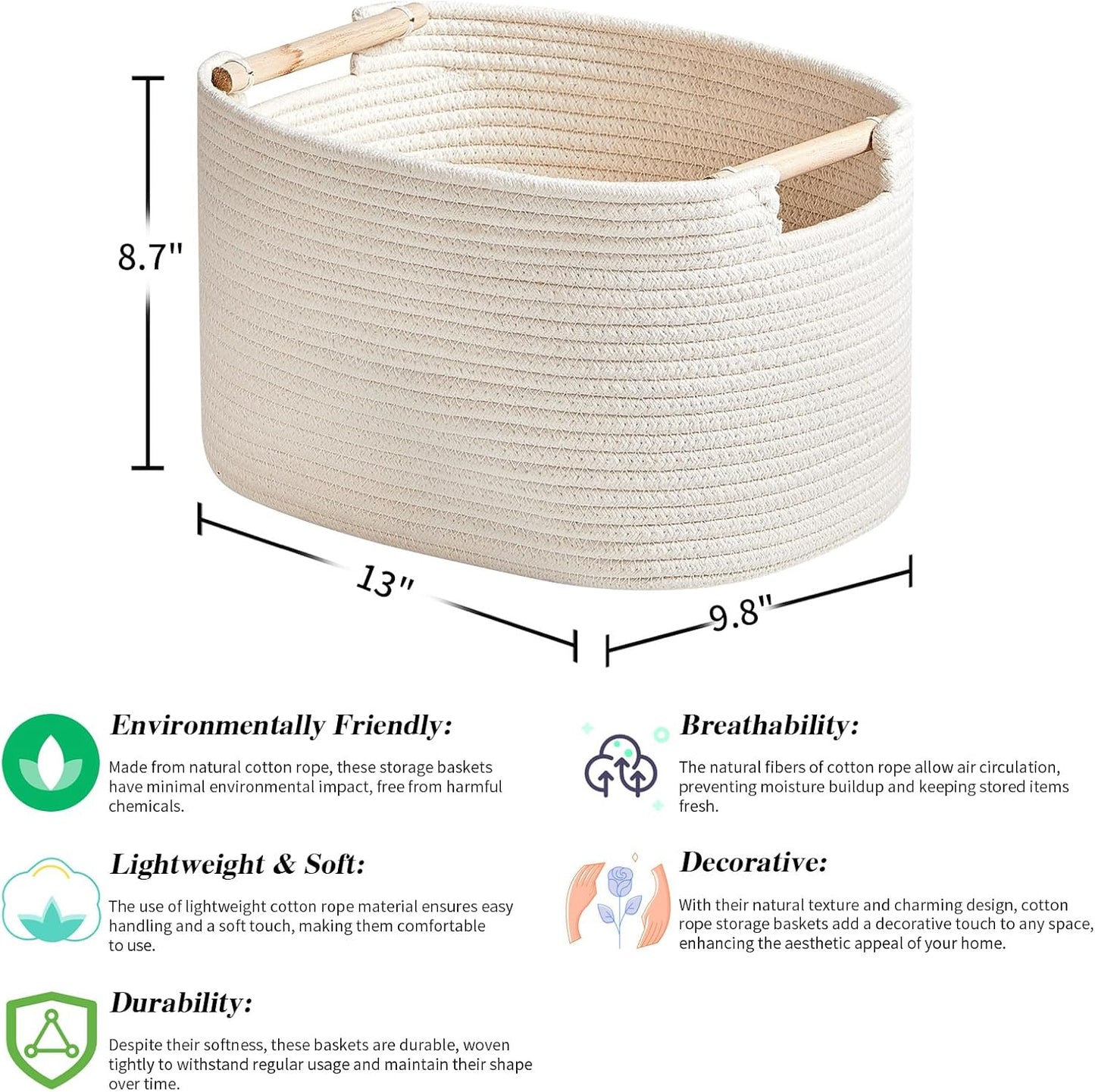 3 Pack Storage Basket for Cabinet and Toy Organization - 13"x9.8"x8.7" Baskets for Storage - Baby Toy Bin - Toy Storage Organizer - Ideal for Empty Gift Baskets to Fill-White