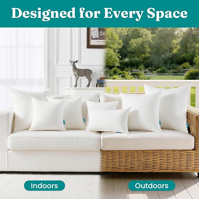 Oubonun 22x22 Waterproof Outdoor Pillow Inserts – Set of 2 Firm & Fluffy, Water Resistant Throw Pillows for Patio, Garden, Porch, or Indoor Decorative