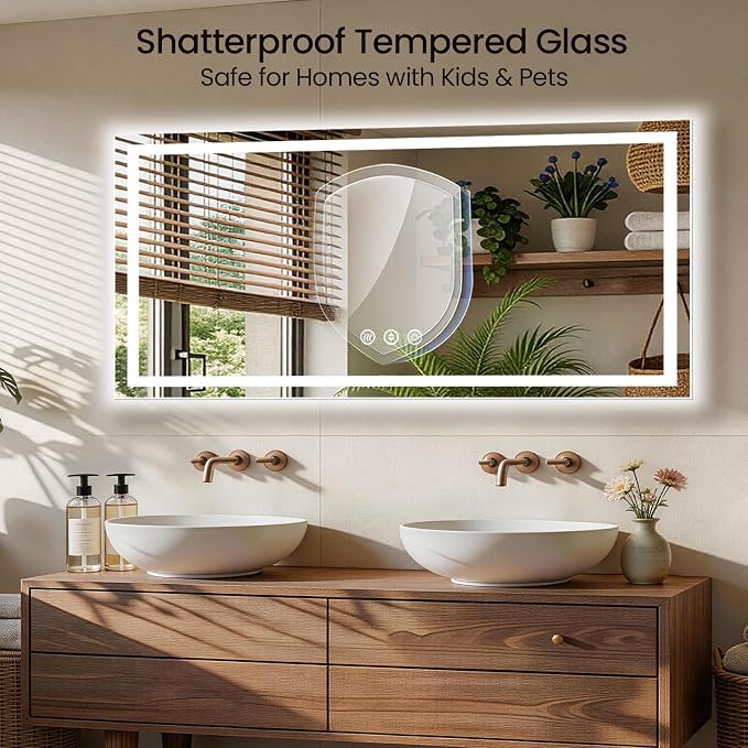 72X32 LED Bathroom Mirror with Lights, Anti-Fog, Backlit + Front Lit (CRI>90), Lighted Bathroom Vanity Mirror for Wall, Memory Function, Dimmable, Tempered Glass, Shatter-Proof