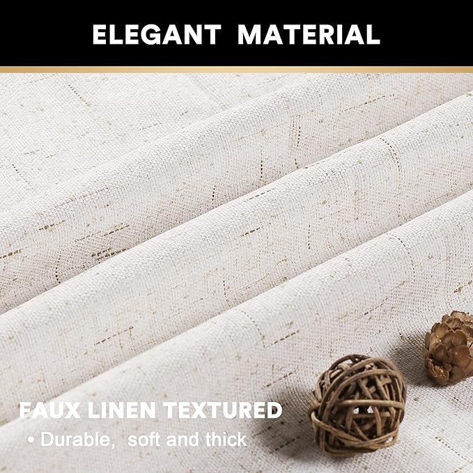 PrinceDeco Ivory 100% Blackout Curtains 54" Long Blackout Curtains for Bedroom Linen Texture Solid Thermal Insulated with White Liner Luxury Decor for Nursery 52x54 Inch (2 Panels)