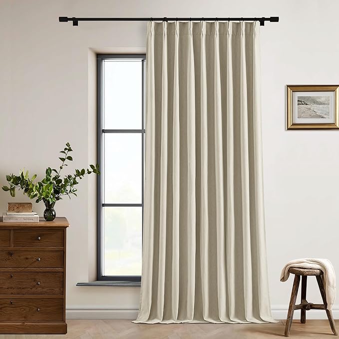 Pinch Pleated Blackout Curtains 60 Inches Wide 96 Inches Long for Bedroom Living Room Darkening Linen Blend Large Window Curtains Thermal Soundproof Neutral Drapes Taupe Burlywood Birch 60x96 1 Panel