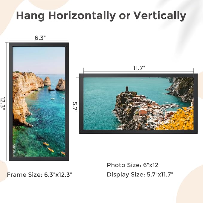 FLYJOE 6x12 Metal Picture Frame - Black Aluminum Picture Frames with Real Glass, Wall Mounting Horizontally or Vertically, Simple and Elegant Decor for Wall Gallery Poster Photo 12x6 Frames, Black