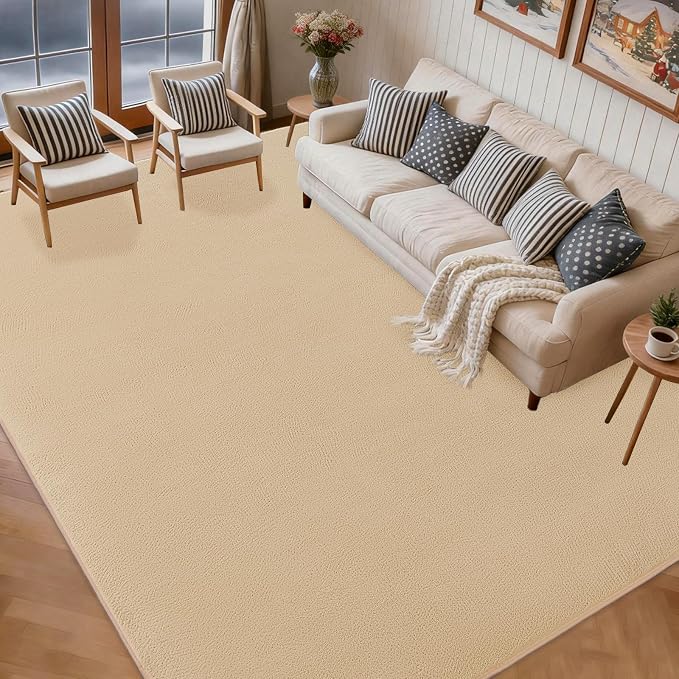 qulint 4x6 Tan Rug for Bedroom, Modern Nursery Rug with Thickened Memory-Foam Washable Carpet for Living Room, Minimalist Solid Non Slip Carpet for Boys Girls Kid Room Dorm Office Home Decor