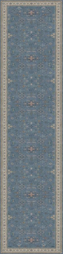 Vintage 3x12 Long Hallway Runner Rug - Blue Boho Waterproof 3x12 Kitchen Floor Mat, Low Pile Thin Carpet for Bedroom Bedside, Modern Eclectic Boho Design Décor