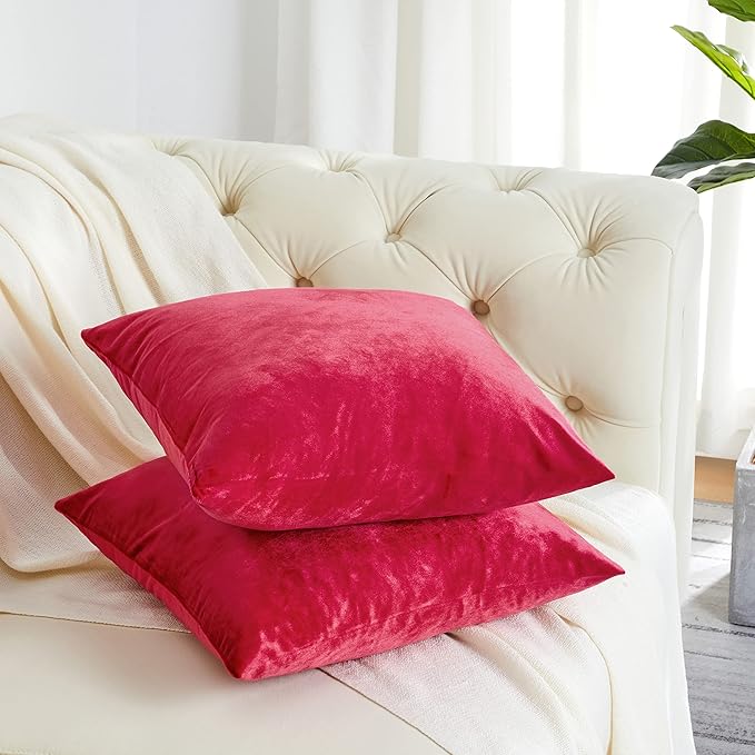 GIGIZAZA Decorative Throw Pillow Covers 20 x 20, Red Sofa Pillow Covers Velvet, Set of 4 Decor Square Cushion Covers
