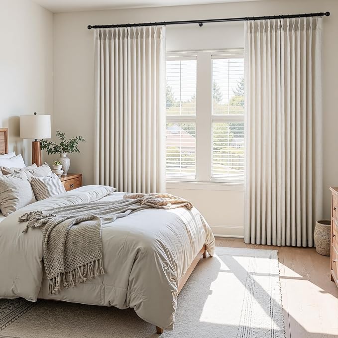 Extra Long Drapes 108 Inches Long 2 Panels for Living Room, Modern Thick Flax Pleat Memory Shape Light Filtering 9 ft Lush Decor Floor to Ceiling Sheer Curtains with Hook & Rings 40" Wx108 L