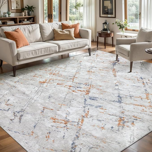 Ciicool Modern Abstract Rug for Living Room, 5'x7' Machine Washable Soft Area Rug Non-Slip Rug, Low-Pile Contemporary Indoor Dining Floor Carpet for Bedroom Office Under Table Home Decor Grey Milti