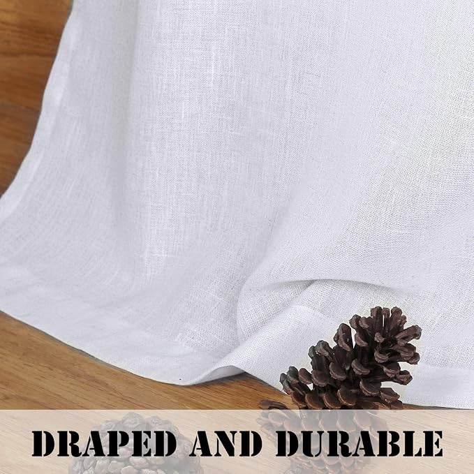 H.VERSAILTEX Linen Curtains Elegant Natural Linen Blended Curtains Energy Efficient Light Filtering Rod Pocket Window Treatments Panels for Living Room (Set of 2, Bright White, 52 inch W X 72 inch L)