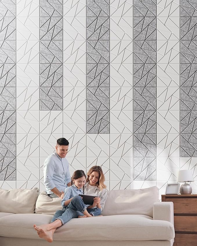 12-Pack Acoustic Panels,12"x12"x0.4" Soundproof Wall Panels, Peel & Stick Sound Proof Foam Panels for Walls, Geometric Noise Reduction Panels for Home Office,Studio (Sliver Gray)