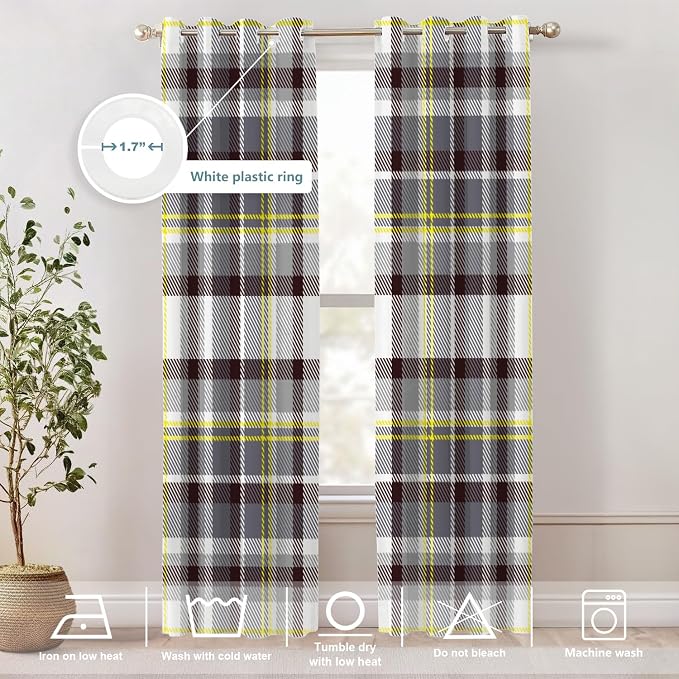 Shrahala Grunge Vintage Art Plaid Blackout Window Curtains, Tartan Grey Thermal Insulated Curtains Grommet Top Window Drapes for Living Room, Bedroom (2 Panels,52 x 84 in)