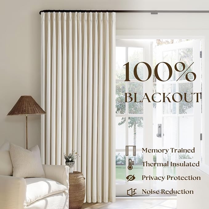 Flax Linen Black Out Curtains for Bedroom Windows 96 Inch Long 2 Panels Pinch Pleated 2 Layer Back Tab Insulated Thermal Blackout Curtain Living Room Earthy Tone Cream Beige Drapes 96 Inch Length