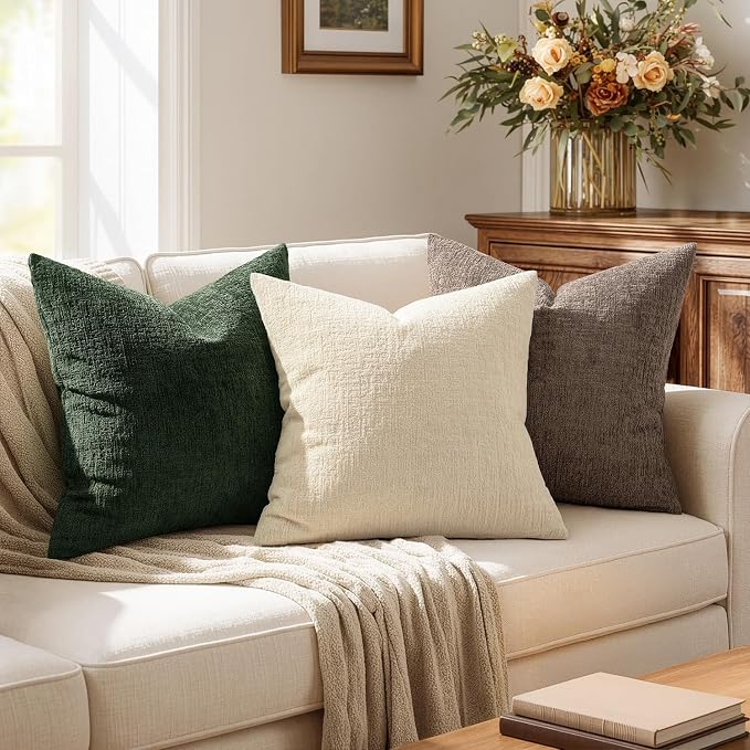 MIULEE Decorative Throw Pillow Covers 20x20 Pack of 2 Olive Green Spring Couch Pillow Covers Soft Cozy Textured Chenille Pillowcases for Home Decor Sofa Living Room Cushion Bedroom
