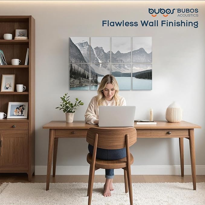 BUBOS 8 Pack Acoustic Wall Panels - High-Density Polyester Sound Absorbing Panels, Decorative Print Treatment for Recording Studio & Home Office, Peel and Stick, 16" x 12"