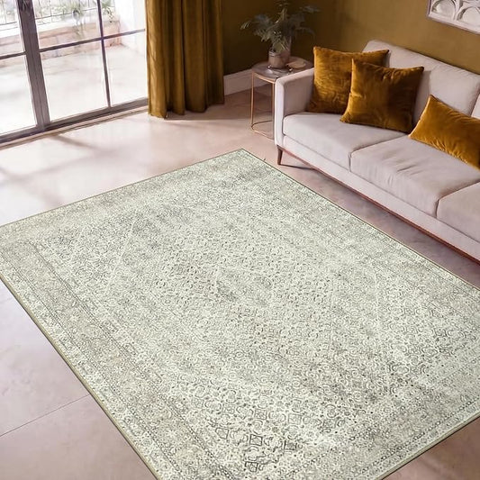 Keen Home Design 5x7 Rug - Machine Washable Area Rug with Non-Slip Backing, Ideal for Living Room, Dining Room, Bedroom - Vintage, Easy Clean, Durable, Low Pile Rug - (5' x 7')