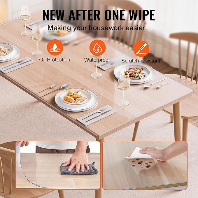 VEVOR Plastic Table Cover, 40 x 80 Inch 2.0 mm Thick Rectangle Clear PVC Mat Protector, Waterproof & Easy Cleaning Desk Pad Tablecloth, for Office, Dresser, Dining Room, Night Stand
