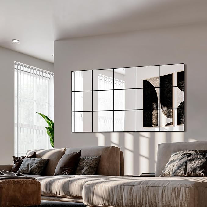 Delma Full Length Mirror, 28"x 55" Window Pane Decorative Mirror for Wall, Black Metal Framed Wall Decor, Wall Mounted, Hanging or Leaning for Bedroom, Living Room, Entryway