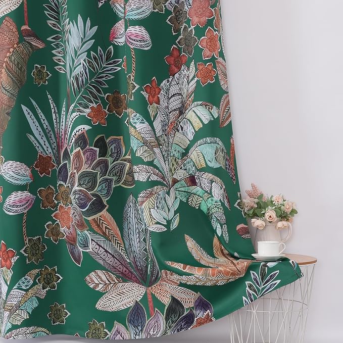 Estelar Textiler Green Blackout Curtains 108 inch Long 2 Panels for Bedroom,Leaf and Petal Pattern Room Darkening Thermal Insulated Boho Decoration Window Grommet Drapes for Living Room,52Wx108L