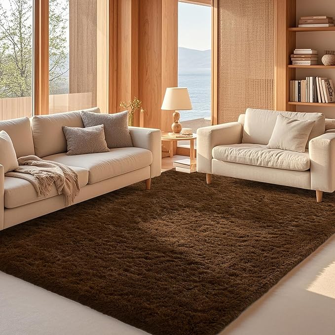 Ophanie Brown Rugs for Living Room Bedroom, 5x8 Fluffy Fuzzy Furry Carpet, Plush Soft Shaggy Bedside Indoor Floor Area Rug for Kids Nursery Home Decor with Over 999 pcs Non-Slip Backing Pattern