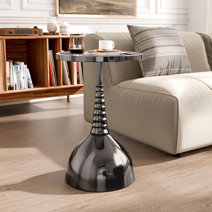 Homes: Inside + Out Halric Modern 24" Tall Round End Table with Decorated Tabletop and Iron Metal Base, Accent Furniture, Elegant Pedestal Stand for Living Room, Home Office, Black with Floral Print