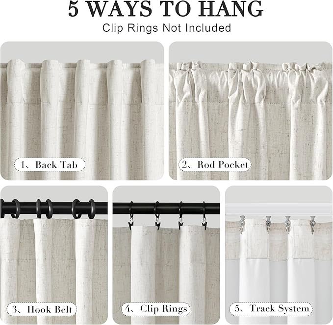 Joywell 100% Blackout Extra Long Linen Curtains 142 Inch Long for Bedroom Natural Black Out Curtain 2 Panel Back Tab Light Blocking Drapes for Living Room Large Window Cream Ivory 52 x 142