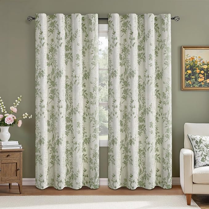 Floral Blackout Curtains Sage Green Printed Curtains Floral Blackout Curtains Farmhouse Boho Cottagecore Spring Curtains for Bedroom Modern Living Room
