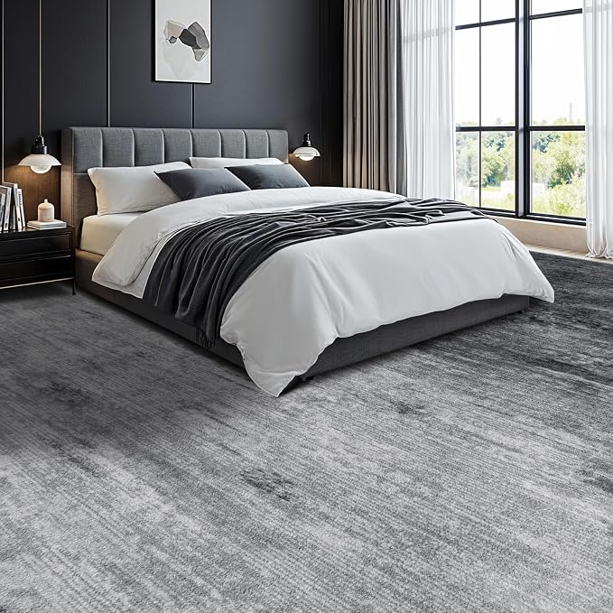 LIANLAM 10x12 Washable Rug, Gray Solid Area Rugs for Living Room & Bedroom | Stain-resistant & Non-slip backing,Low Pile Washable Large Carpet, Solid Vintage Style For High Traffic Areas(10x12,Gray)