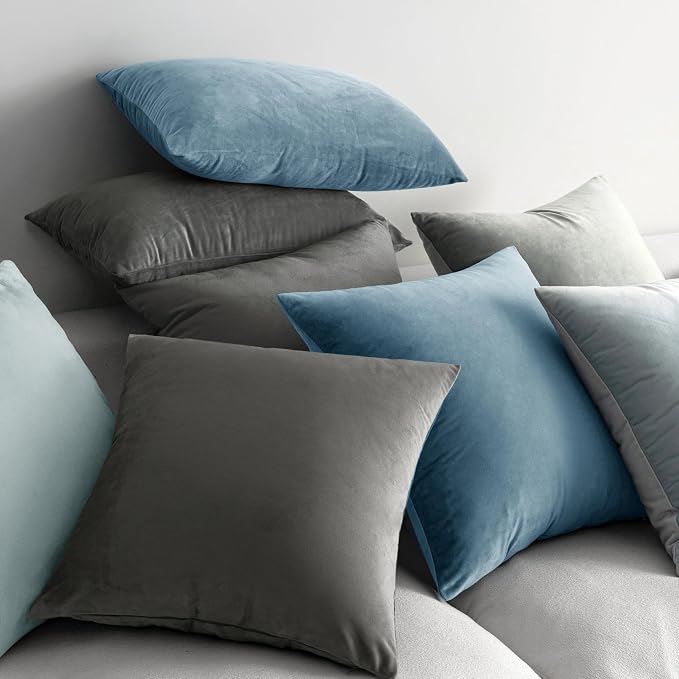 MIULEE Velvet Throw Pillow Covers 18x18 Inch, Pack of 2 - Blue Gray, Soft Solid Decorative Pillow Covers Cushion Cases Modern Luxury Home Decor for Spring Couch Sofa Bedroom Livingroom