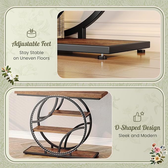 Huuger Modern Console Table, 41.3 Inch Sofa Table with Artistic Curved Metal Frame, Narrow Entryway Table for Hallway, Living Room, Behind Couch, Rustic Brown