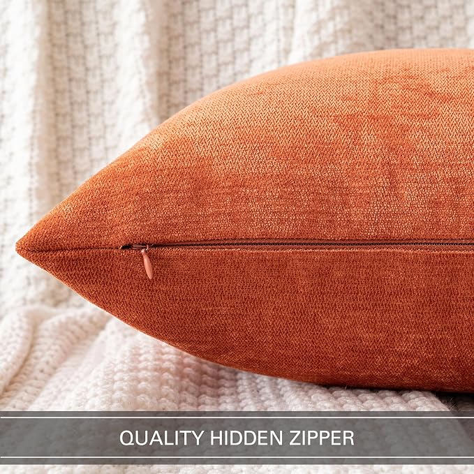 MIULEE Pack of 2 Burnt Orange Decorative Fall Pillow Covers 20x20 Inch | Soft Chenille Couch Autumn Throw Pillows Farmhouse Cushion Covers for Home Decor Sofa Bedroom Living Room