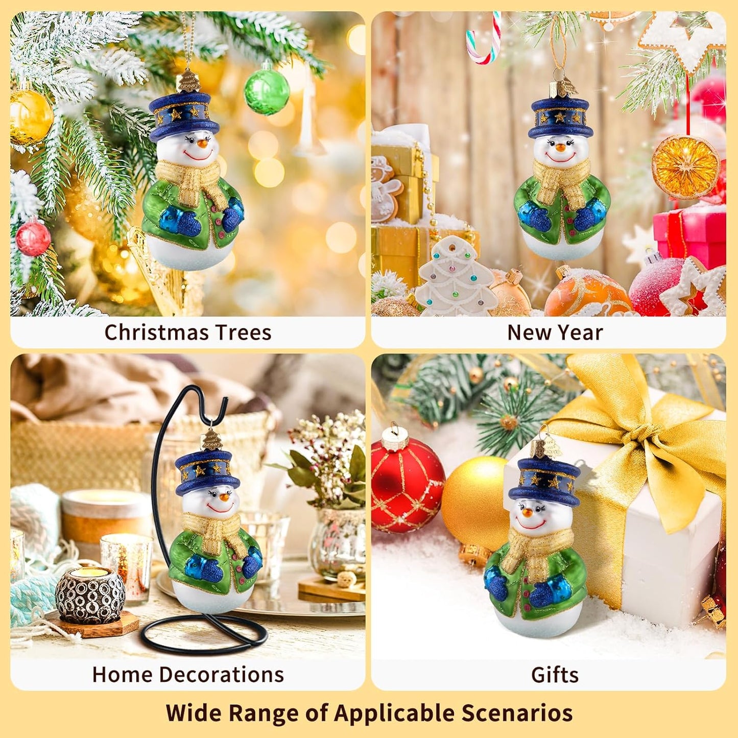 Snowman Christmas Ornaments,Blown Glass Ornaments for Christmas Tree,Star Hat Snowman Collection Figurine Hanging Ornament,Christmas Decorations for Xmas Tree Daily Holiday Party Gifts