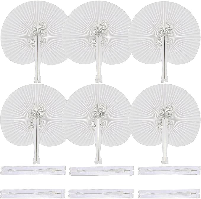 60 Pcs White Round Paper Fans | Foldable Handheld Fans for Women,Folding Hand Fans for Wedding,Bridal Guest,Church,Party Favors,Dancing,Birthday,DIY