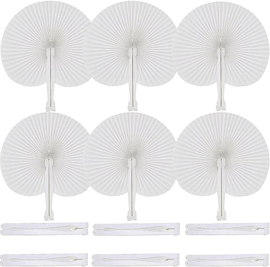 100 Pcs White Round Paper Fans | Foldable Handheld Fans for Women,Folding Hand Fans for Wedding,Bridal Guest,Church,Party Favors,Dancing,Birthday,DIY
