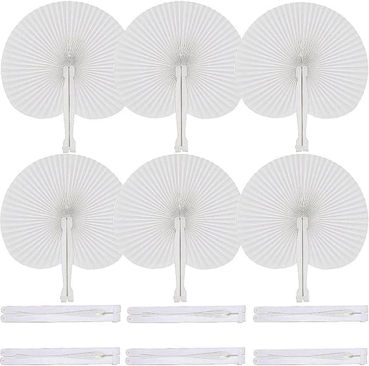 20 Pcs White Round Paper Fans | Foldable Handheld Fans for Women,Folding Hand Fans for Wedding,Bridal Guest,Church,Party Favors,Dancing,Birthday,DIY