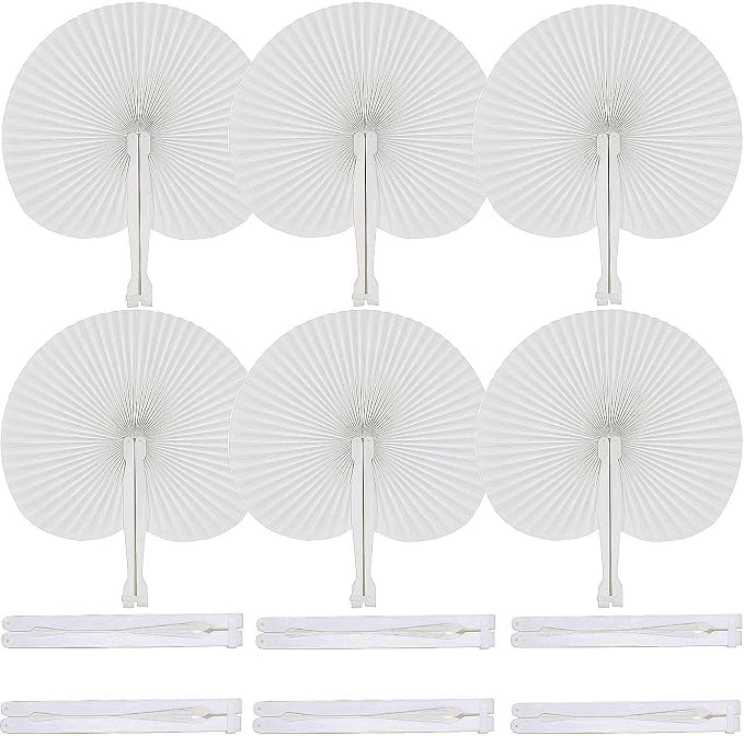 150 Pcs White Round Paper Fans | Foldable Handheld Fans for Women,Folding Hand Fans for Wedding,Bridal Guest,Church,Party Favors,Dancing,Birthday,DIY