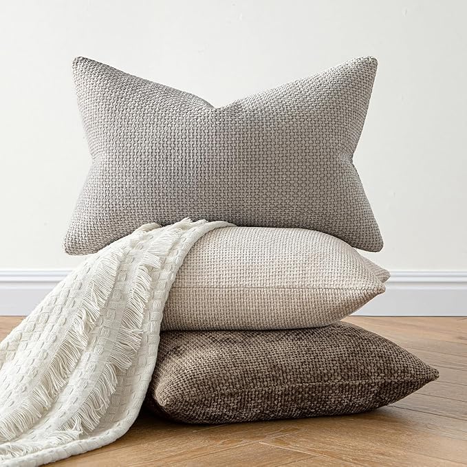 MIULEE Pack of 2 Couch Throw Pillow Covers 22x22 Inch Neutral Brown Boho Accent Decorative Pillow Covers Soft Chenille Farmhouse Cushion Covers for Home Decor Bed Sofa Living Room