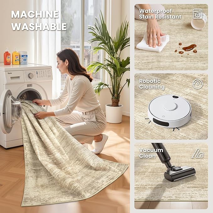 Zesthome Washable Runner Rug 2x6, Runners for Hallways, Non Slip Kitchen Runner Rugs, Soft Abstract Entryway Runners, Ultra-Thin Stain Resistant Rug for Bedside, Laundry, Corridor (Beige/Brown, 2'x6')