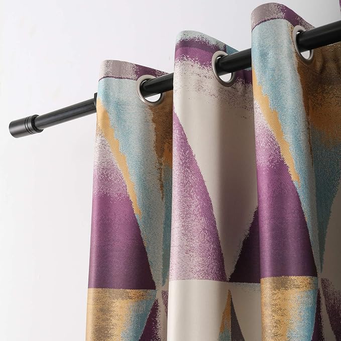 Leeva Living Room Curtains 106 Inches Long, Light Filtering Patio Door Curtain for Bedroom, Modern Colorful Geometric Patterned Grommet Window Drapery Panels for Dining Room, Purple