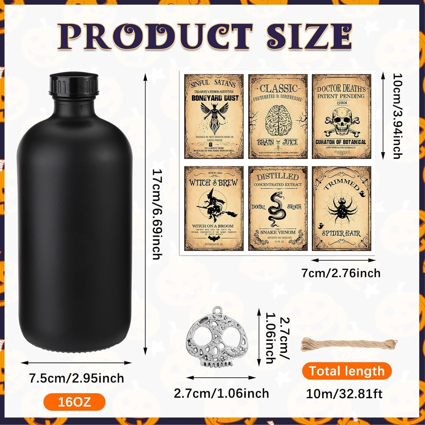 Uiifan 31 Pcs Halloween Potion Bottles Set Including Glass Apothecary Bottles with Cork Stickers and Pendants Halloween Decorations Indoor Party Supplies(White, Black,16 oz)