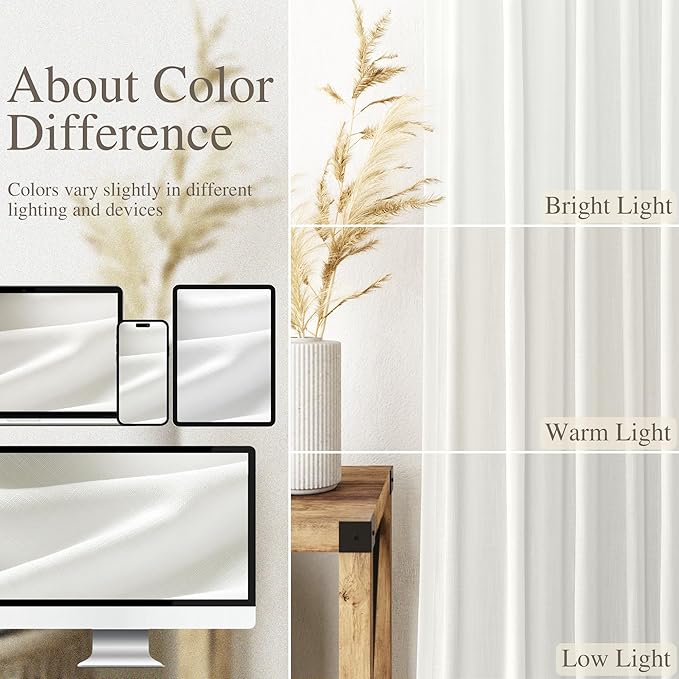 Ivory Linen Curtains 108 Inches Long 2 Panels Back Tab Pocket Modern Farmhouse Linen Light Filtering Curtains Off White Extra Long Semi Sheer Curtain Drapes for Living Room Bedroom 9Ft 52X108