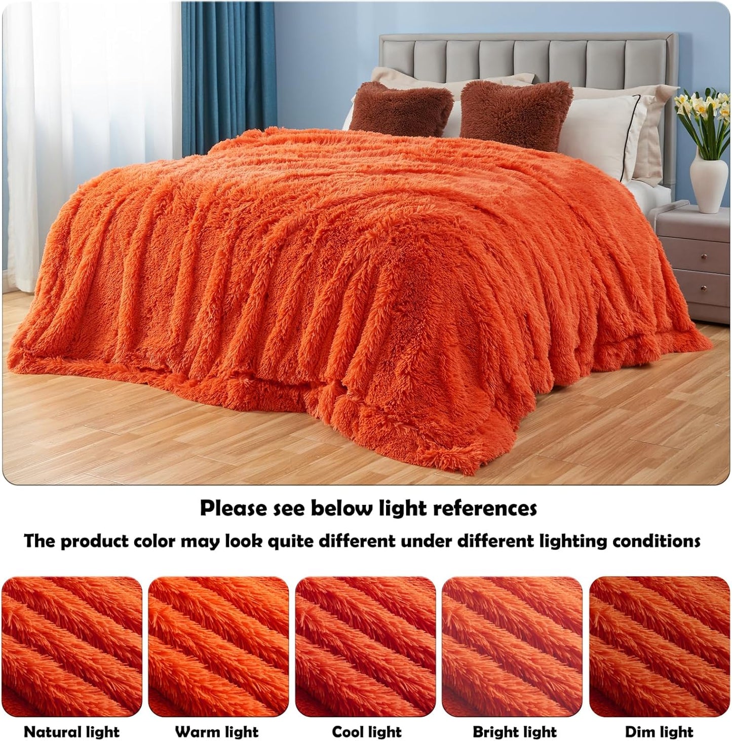 GONAAP Fuzzy Faux Fur Throw Blanket Twin Size Orange Super Soft Cozy Plush Fuzzy Shaggy Blanket for Couch Sofa Bed (Orange, Twin(60"x80"))