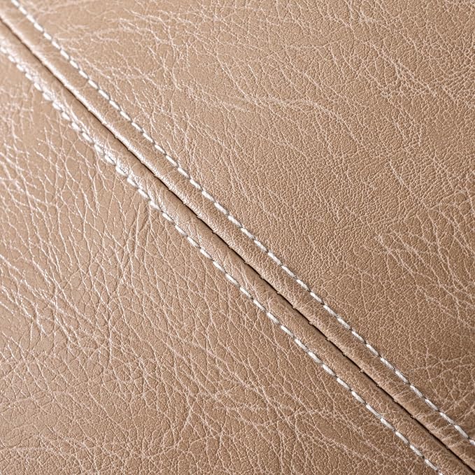 Fancy Homi Tan Long Lumbar Waterproof Faux Leather Body Decorative Throw Pillow Cover 14x36 Inch for Bedroom Couch Bed Bench, Beige Hand Stitched Cushion Case, Taupe Modern Farmhouse Room Decor