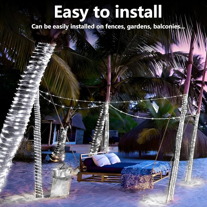 KNONEW 164FT 1000LED Rope Lights for Outside,Outdoor String Lights Waterproof 8 Modes Clear Tube Light for Indoor,Bedroom,Wedding,Garden,Patio,Christmas,Tree,Rv,Holiday Decoration(Cold White)